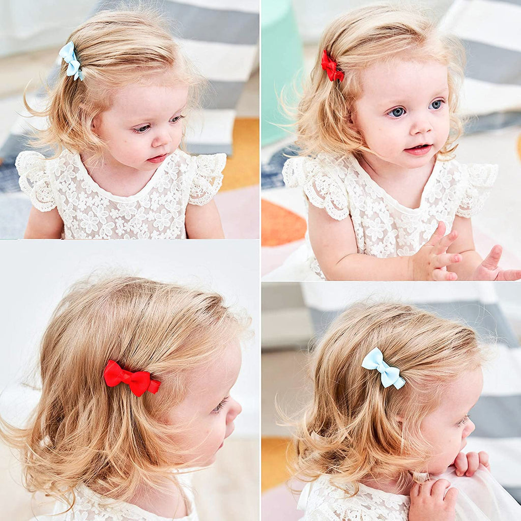 JOYOYO 50 Stück Baby Haarspangen Baby Haarschleifen Mit Voller Schleife Bedeckt Baby Pflege Clips Handwerk 5 Cm Schleife, Kleine Haarspangen Für Baby Feines Haar