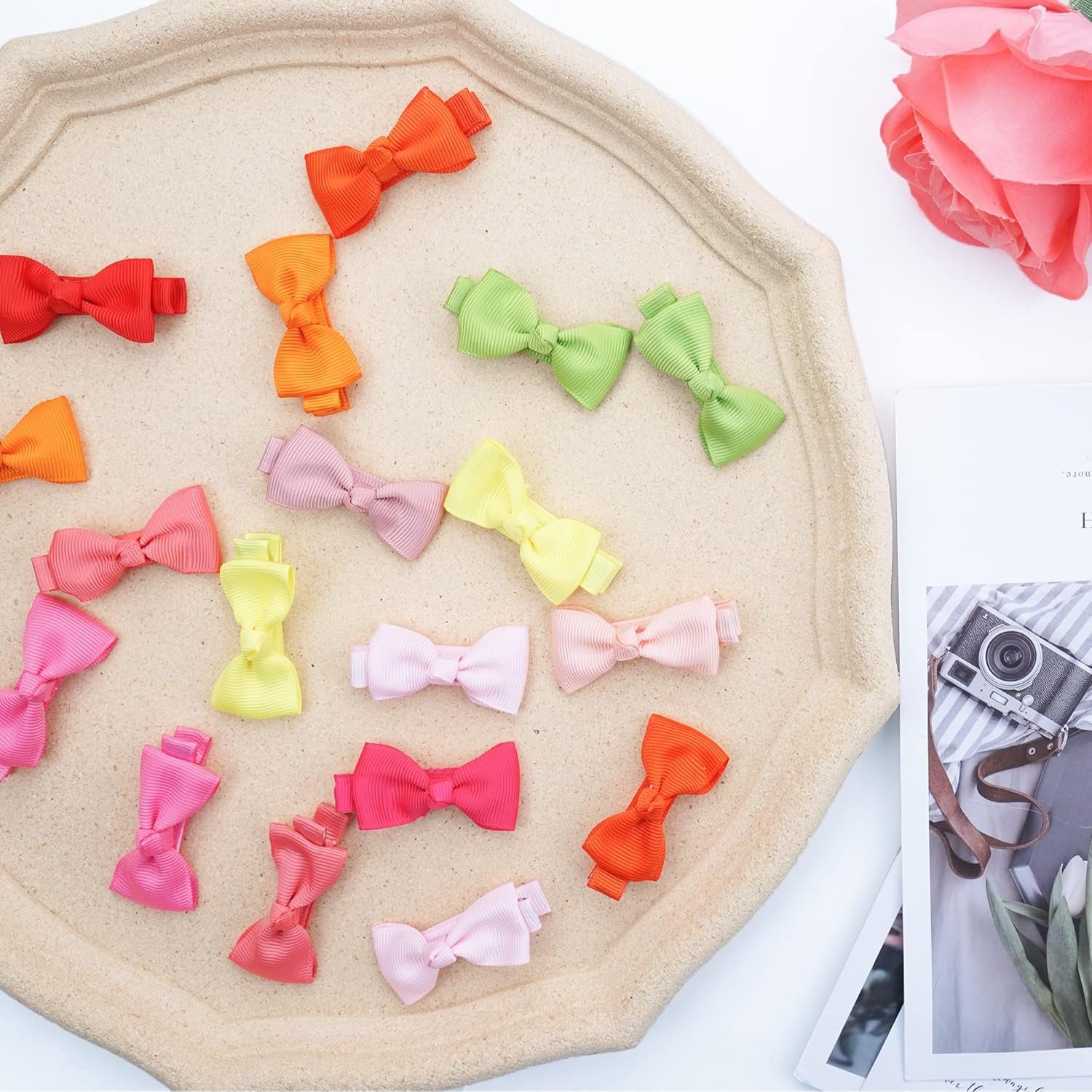 JOYOYO 50 Stück Baby Haarspangen Baby Haarschleifen Mit Voller Schleife Bedeckt Baby Pflege Clips Handwerk 5 Cm Schleife, Kleine Haarspangen Für Baby Feines Haar
